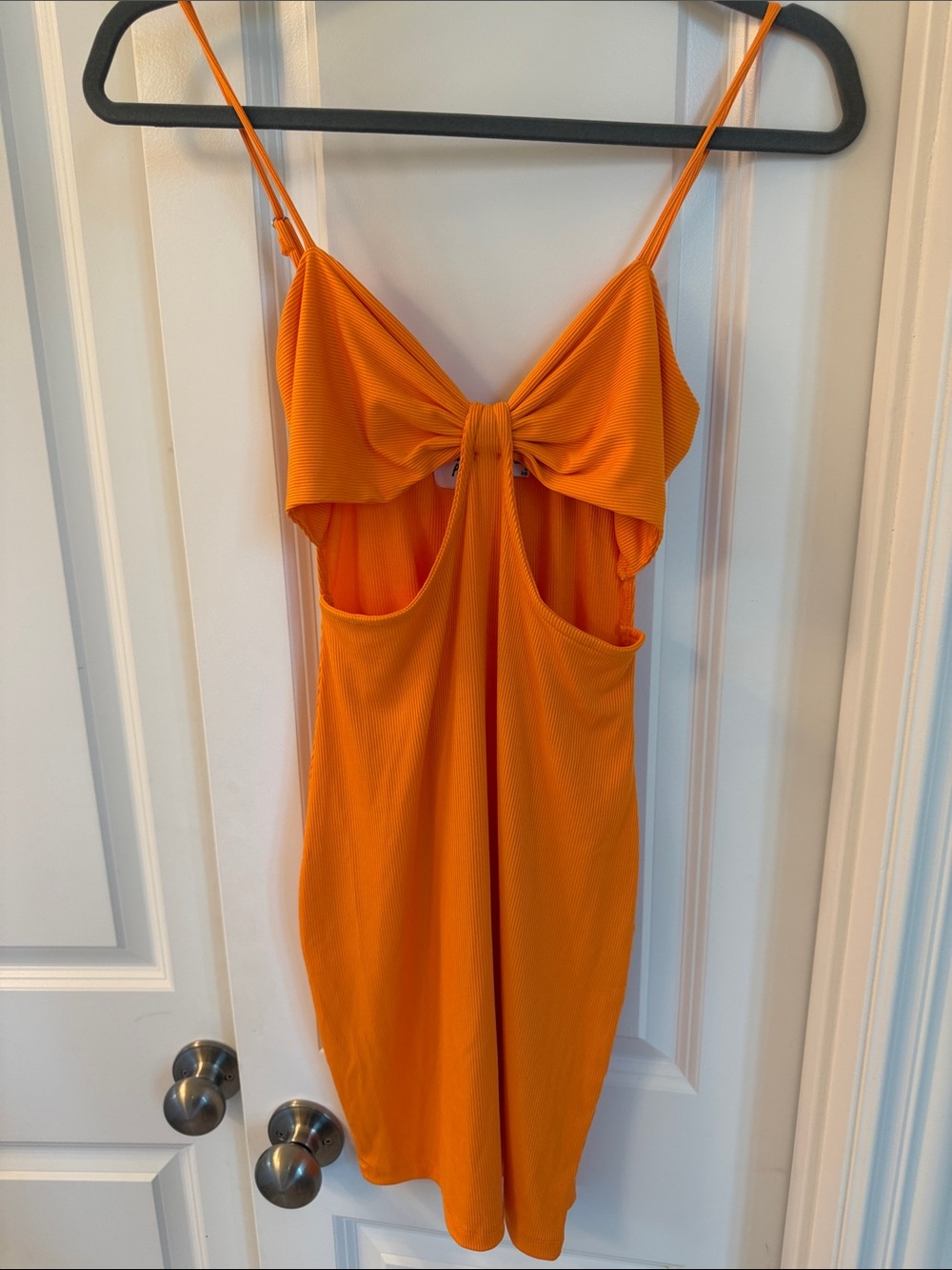 Princess Polly Bright Orange Ribbed Tie-Front Mini Dress